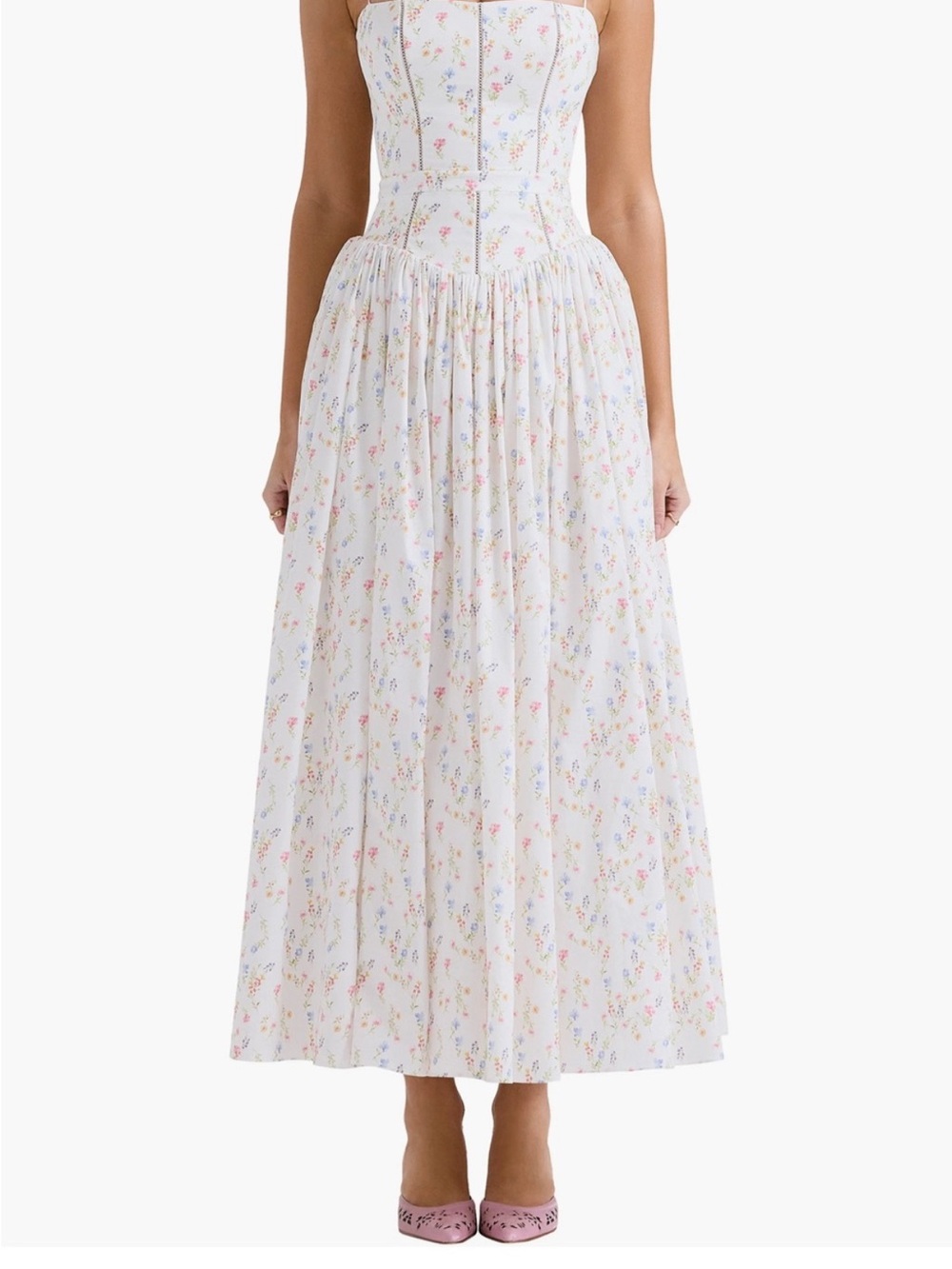 House of CB White Floral Spaghetti-Strap Maxi Dress Ysabella